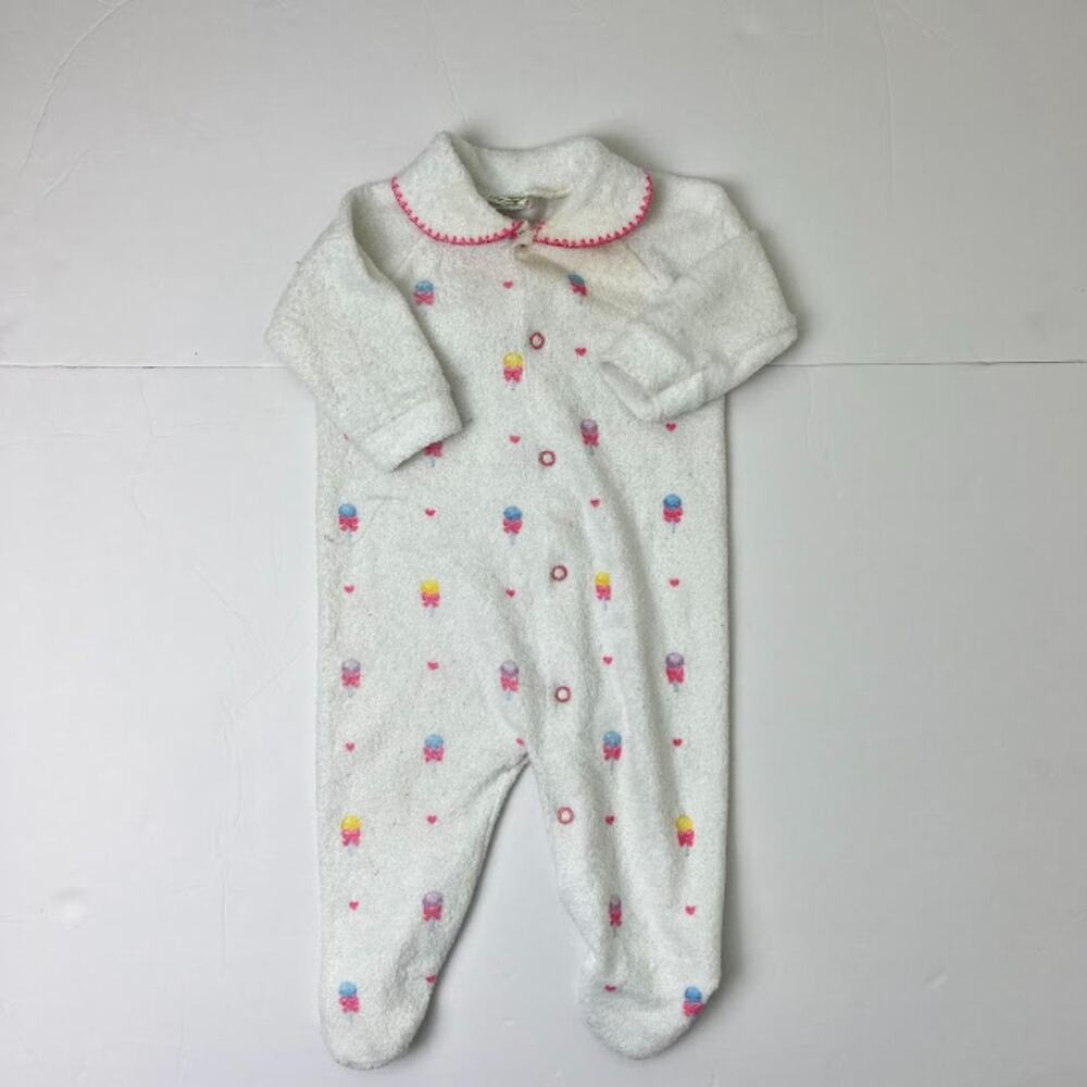 Vintage Lullaby Land Lollipop & Bow Print Terrycloth One Piece Sz M ( 14-18lb)